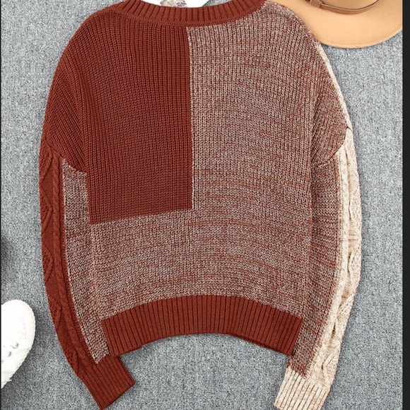 #52 1 Left! Rust Brown Drop Shoulder V Neck Sweater - Picture 5 of 10